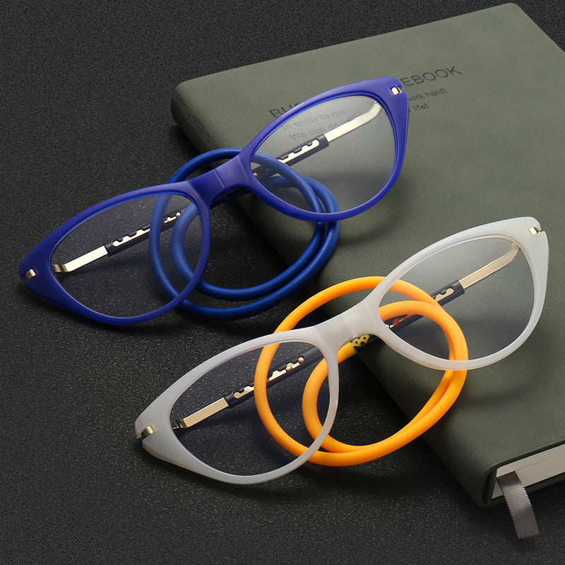 Magnetic cat-eye neck-hanging reading glasses-silicone soft rope material