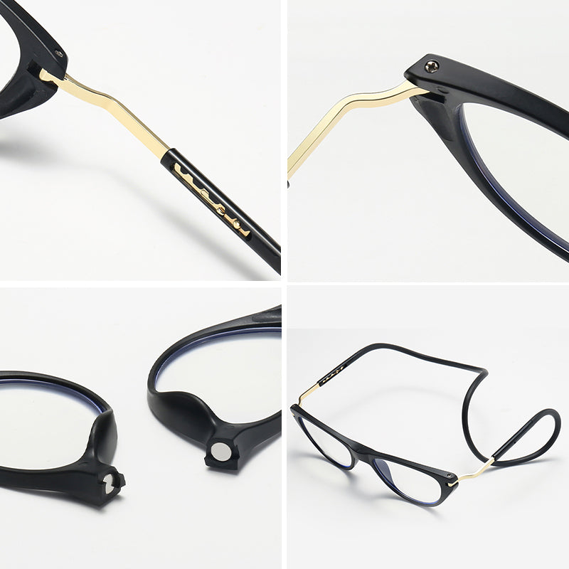 Magnetic cat-eye neck-hanging reading glasses-silicone soft rope material