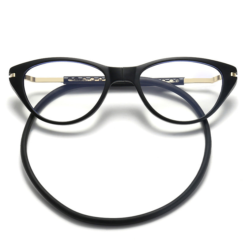 Magnetic cat-eye neck-hanging reading glasses-silicone soft rope material