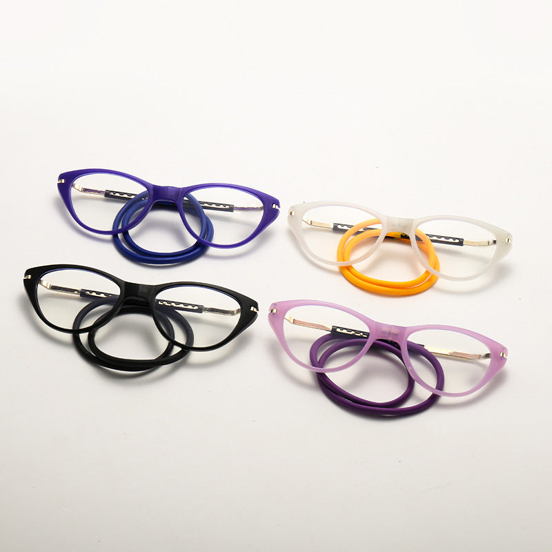 Magnetic cat-eye neck-hanging reading glasses-silicone soft rope material