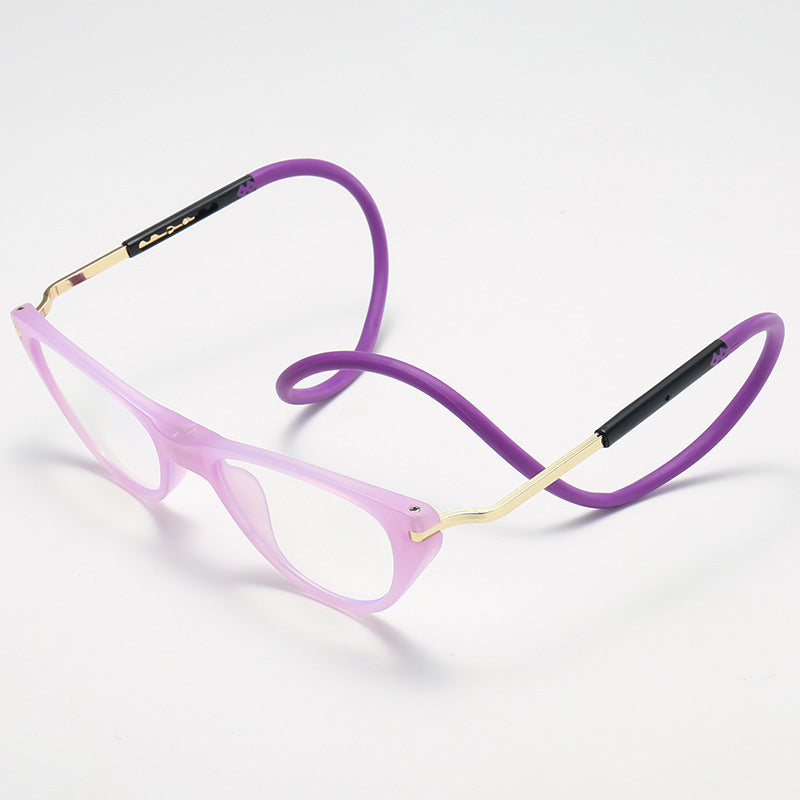 Magnetic cat-eye neck-hanging reading glasses-silicone soft rope material