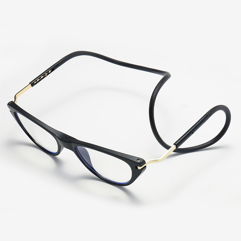 Magnetic cat-eye neck-hanging reading glasses-silicone soft rope material